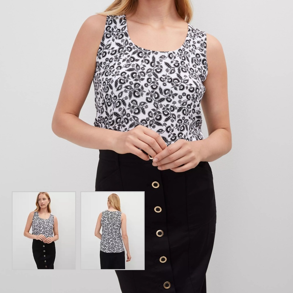 Ann Taylor Floral Black and White Tank